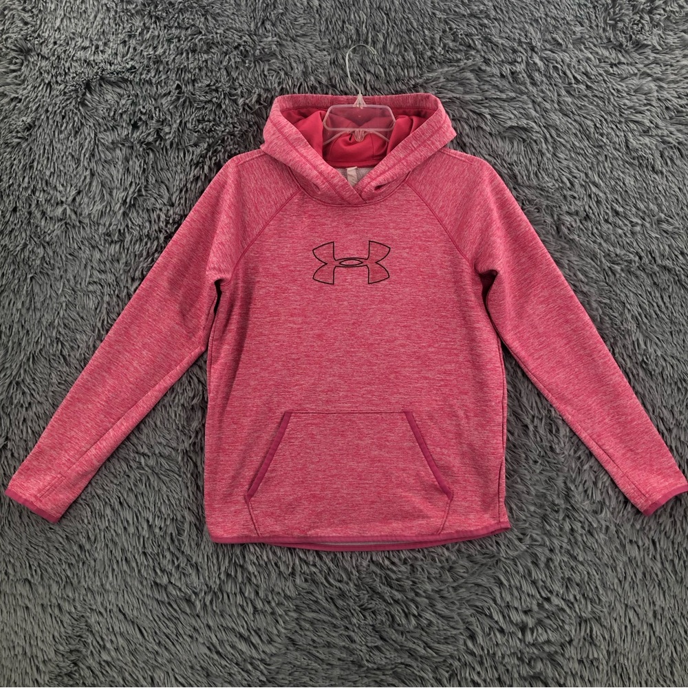 Under Armour UA Hoodie Womens Small Heather Pink Thumbholes Pullover Coldgear